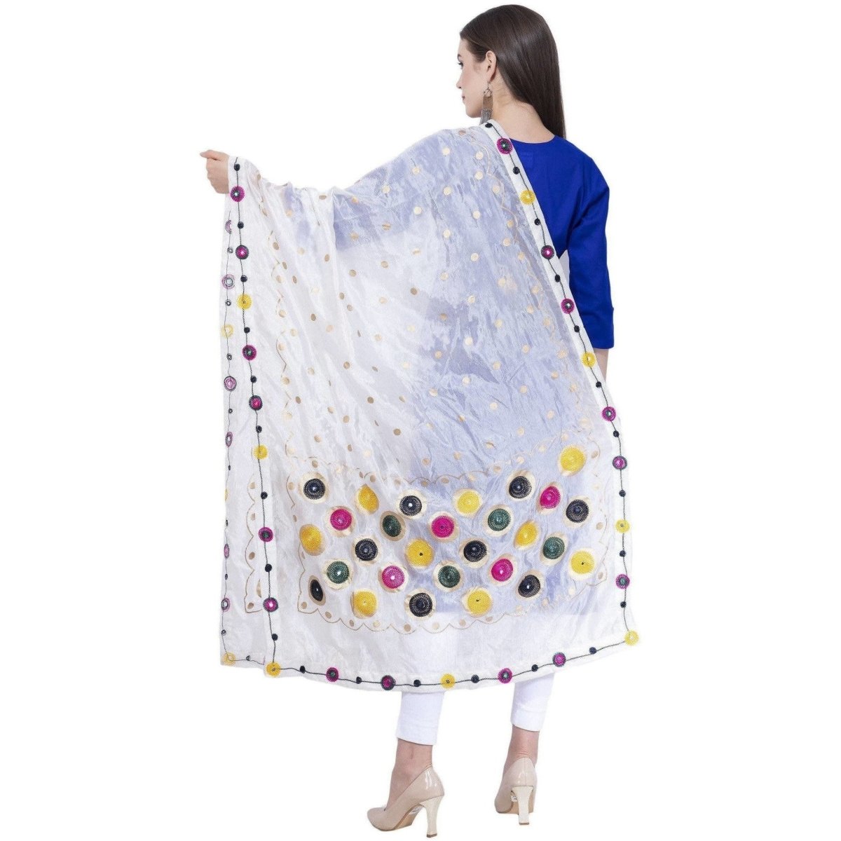 A R SILK White Color Multi rasgulla Silk Dupattas and Chunnis