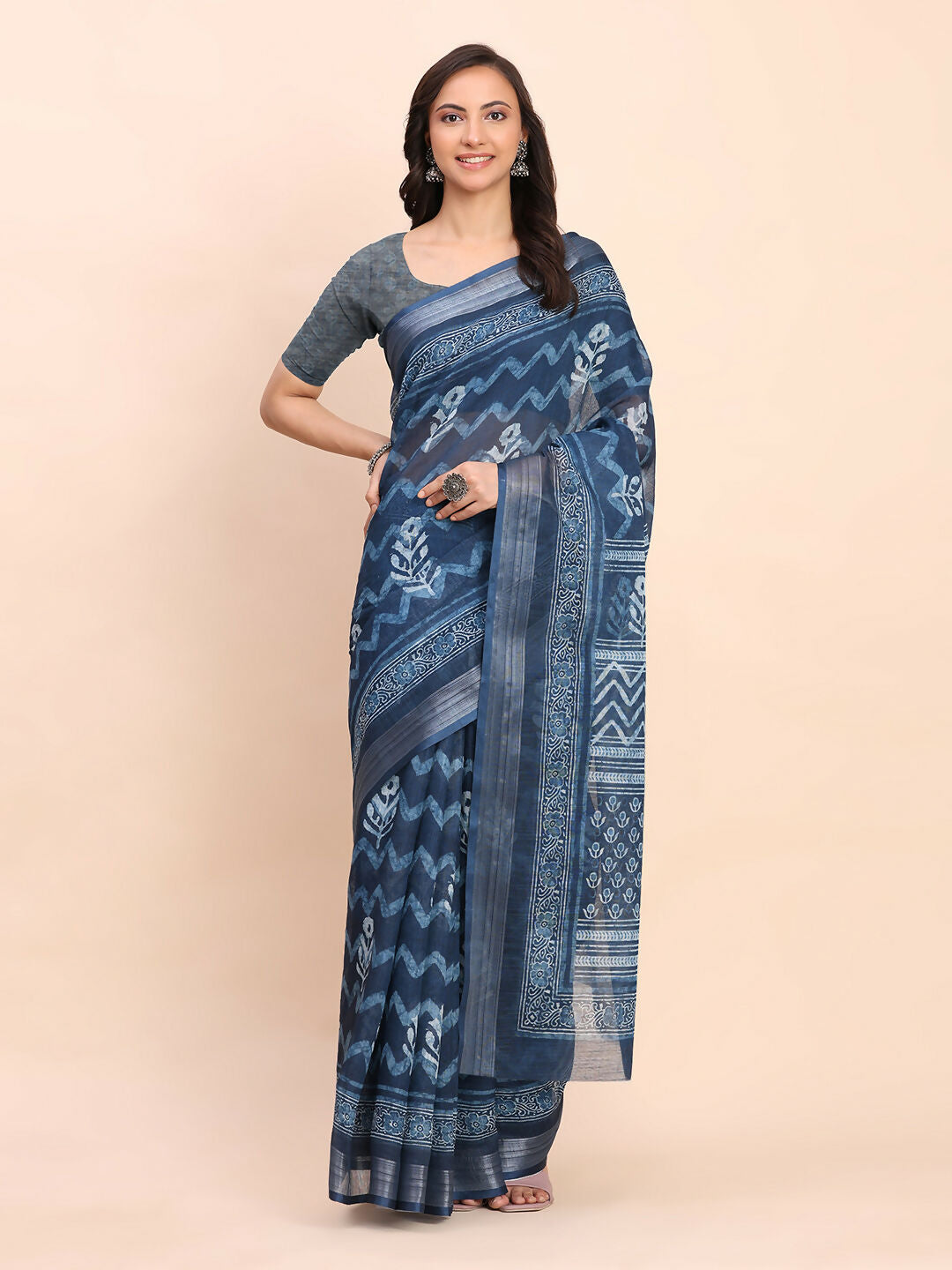 Astita Linen Cotton Indigo Blue Saree