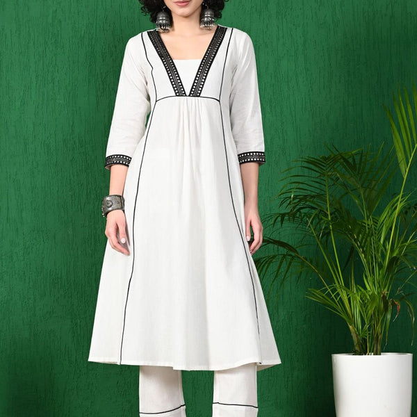 Sangria Square Neck Mirror Work Pure Cotton A-Line Kurta With Trouser - Distacart