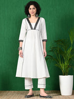 Thumbnail for Sangria Square Neck Mirror Work Pure Cotton A-Line Kurta With Trouser