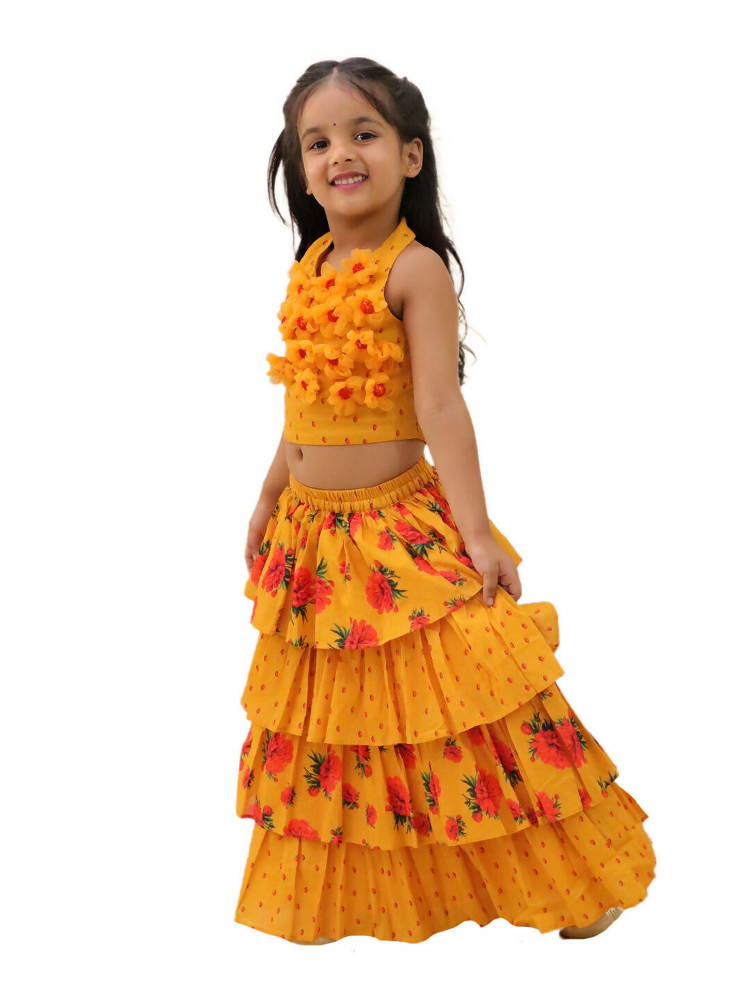 Lil Drama Genda Phool Mustard Choli and Lehanga Set For Girls