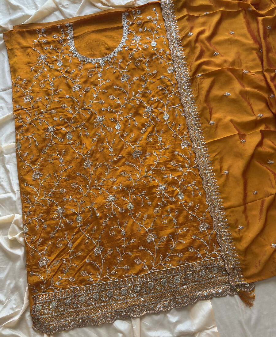 KC Yellow Silk Straight Suit For Women Heavy Embroidery Work - Dista