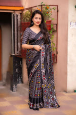 Thumbnail for Black Silk Blend Ethnic Motifs Saree with Unstitched Blouse - A2M