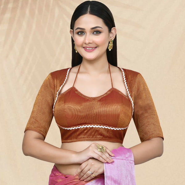 Joban Fashion Women's Rust Embroidered Stitched Blouse