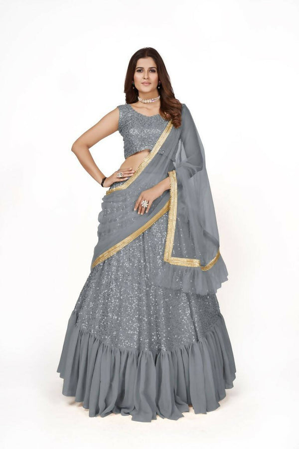 Aastha Fashion Women's Grey Faux Georgette Multi Sequins Work Party Wear Lehenga Choli - Distacart
