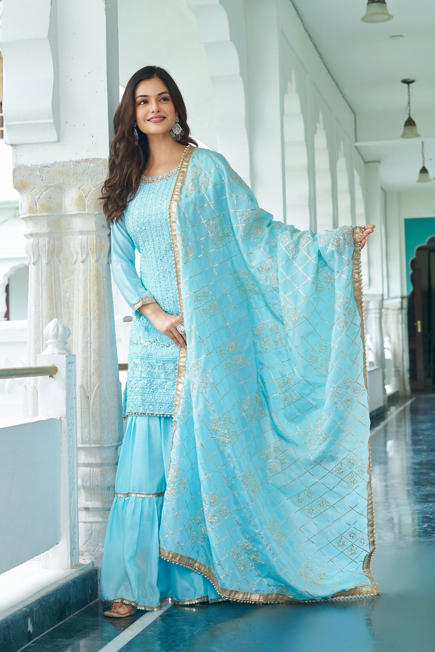 Teeya Creation Sky Color Chinon Silk Heavy Embroidery Work Fully Stitched Salwar Suit - Distacart