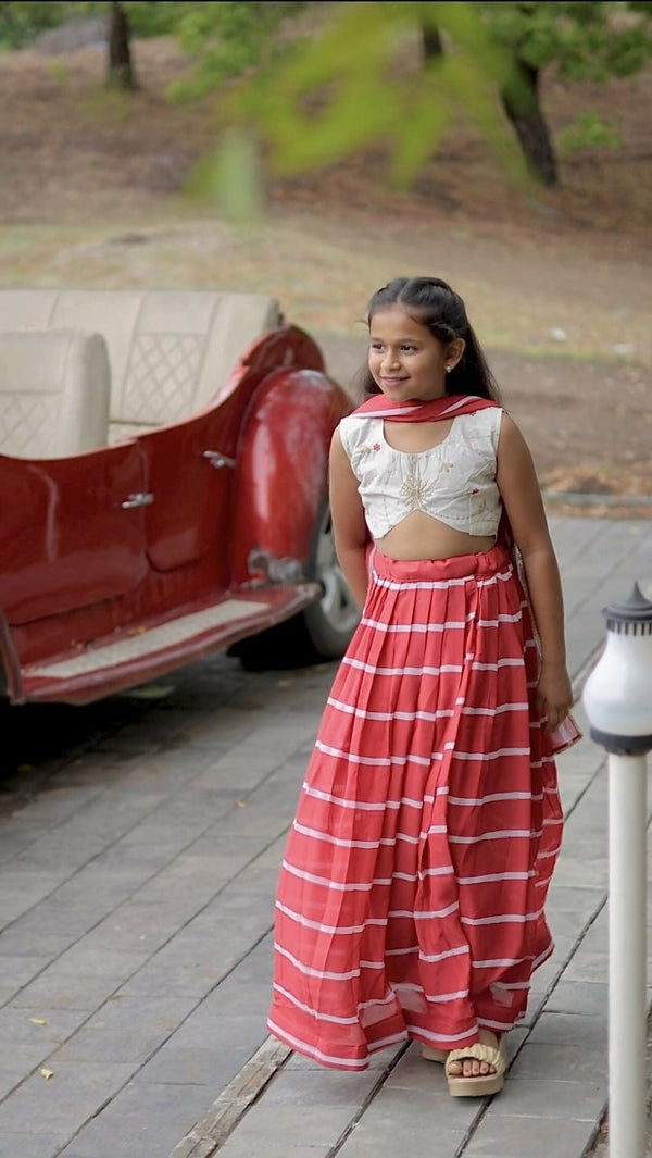 Aastha Fashion Off White Faux Georgette Digital Printed Lehenga with Thread Embroidery & Sequence Choli for Kids - Distacart