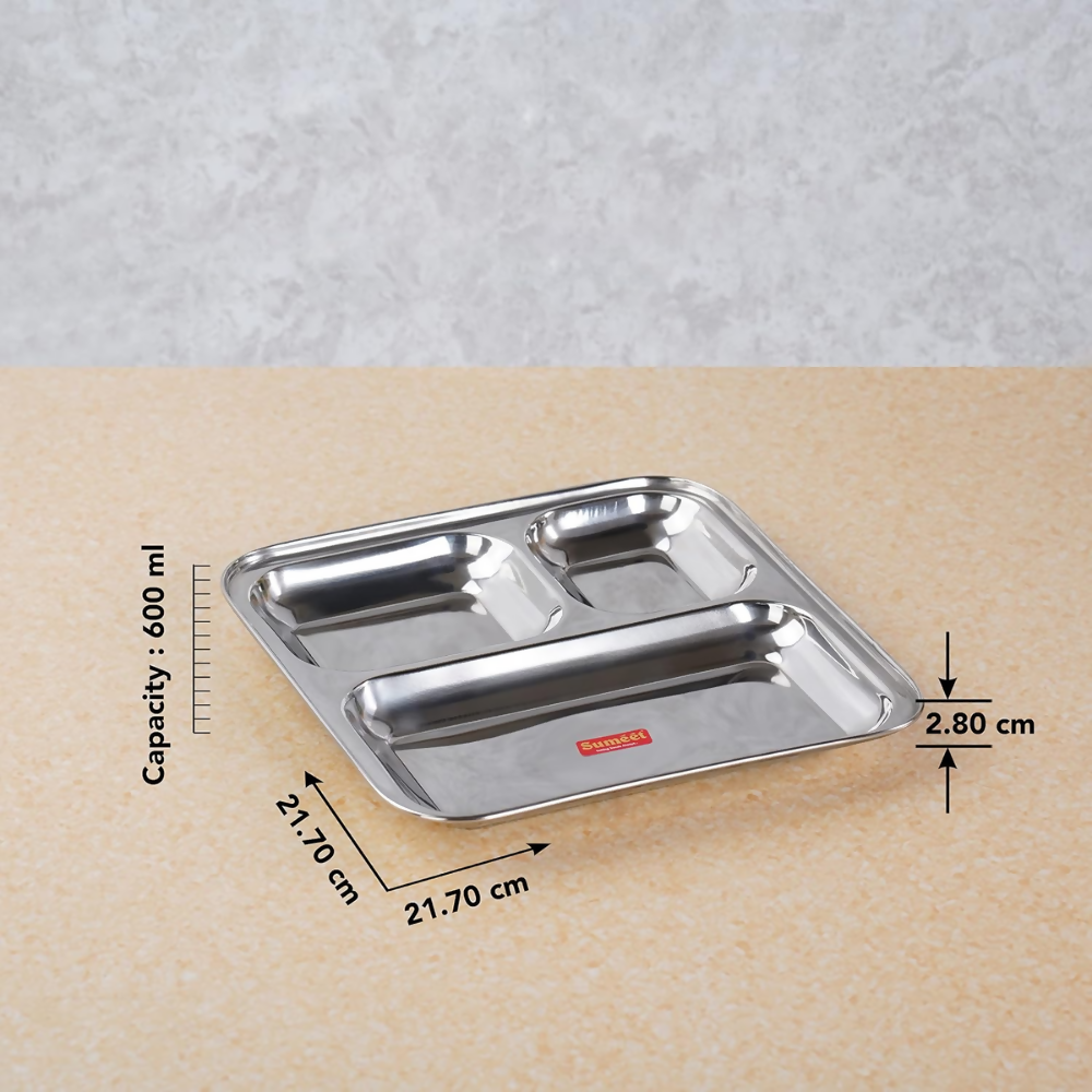 Sumeet Stainless Steel 3 in 1 Idli Wada Compartment plate - Small - Dista