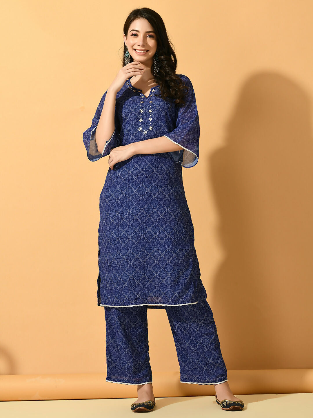 Myshka Women's Blue Embroidered Party Kurta Sets - Distacart