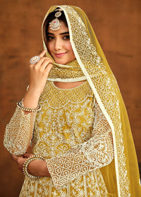 Thumbnail for Yellow All Over Embroidered Net Wedding Anarkali Suit - Emponline - Distacart