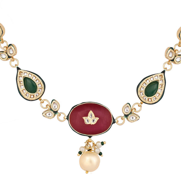 Nuyug 22K Gold Plated Radiant Sage Stone Kundan Necklace