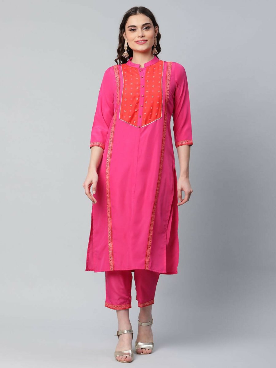 Ahalyaa Womens Pink Crepe Printed Kurta Pant Set - Distacart