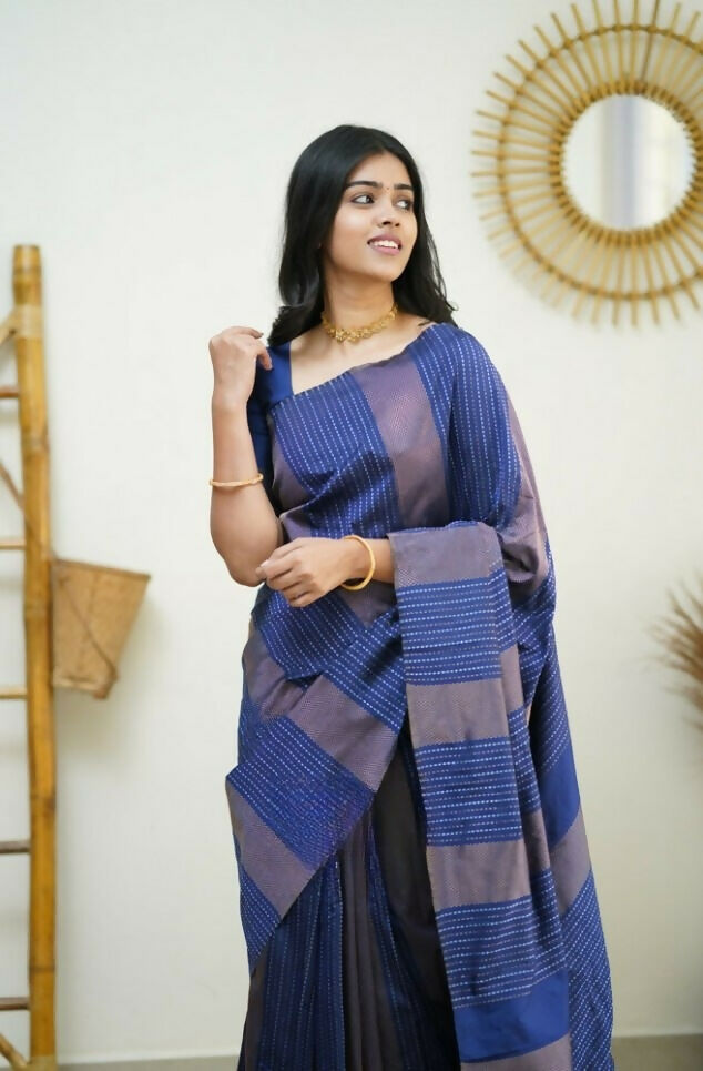 Partywear Designer Blue Banarasi Silk Fancy Saree - Starwalk - Distacart