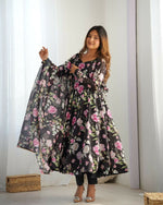 Thumbnail for Joban Fashion Black Kurta Set Organza Sequin Embroidery Work - Distacart