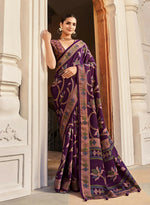 Thumbnail for Monjolika Fashion Silk Blend Purple Printed Saree - Distacart