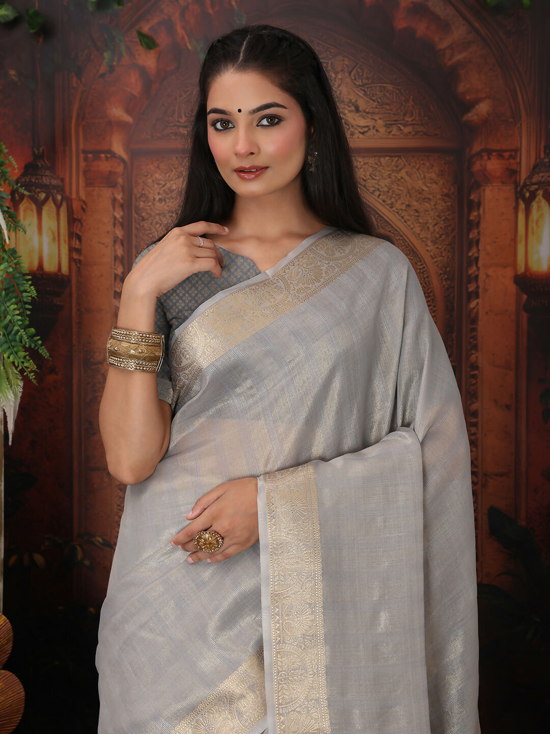 Shree Shyam Fashion Organza Gray Saree - Distacart