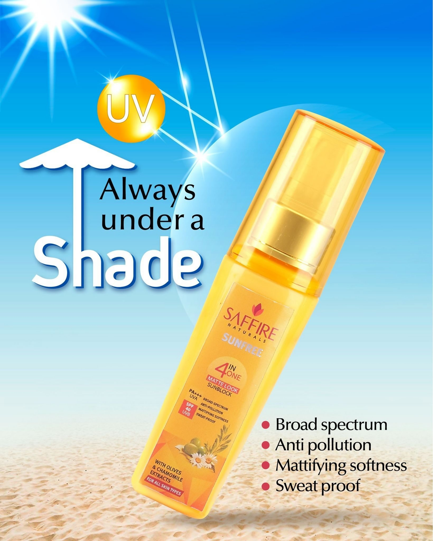 Saffire Naturals 4-In-One SunFree Matte Look SunBlock SPF 40 - Distacart