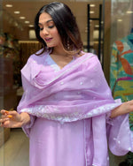 Thumbnail for The52 Lavender Women's Gorgeous Embroidered Georgette Fabric Straight Kurta Pant with Dupatta Set - Distacart