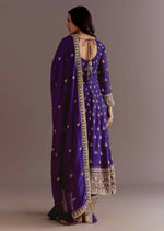 Thumbnail for Teeya Creation Purple Color Chinnon Silk Embroidery Work Gown - Distacart