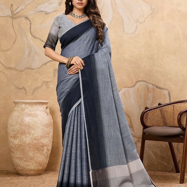 Astita Denim Grey Linen Saree