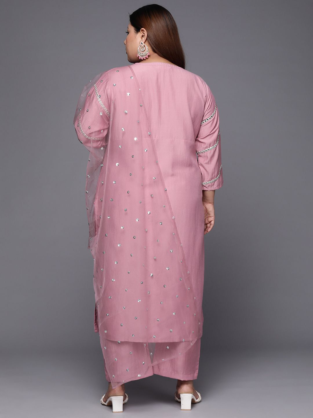 Sztori Plus Size Ethnic Motifs Embroidered Mirror Work Straight Kurta & Trousers & Dupatta - Distacart