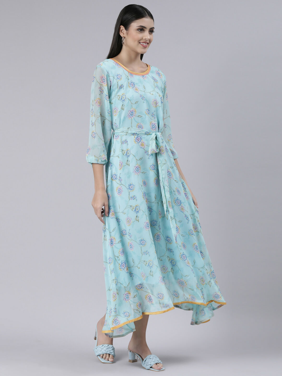 Souchii Blue Floral Chiffon Maxi Dress For Women – Souchii