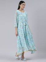 Thumbnail for Souchii Blue Floral Chiffon Maxi Dress For Women – Souchii