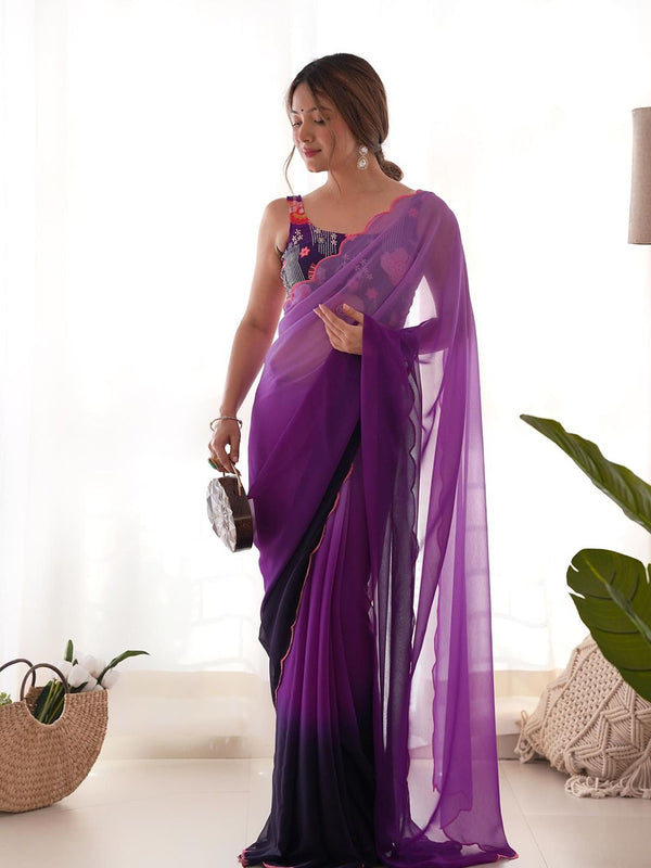 Mitera Ombre Embroidered Pure Georgette Saree - Distacart