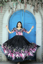 Thumbnail for Jyoti Fashion Women's Black Floral Digital Printed Chinon Anarkali Dress - Distacart