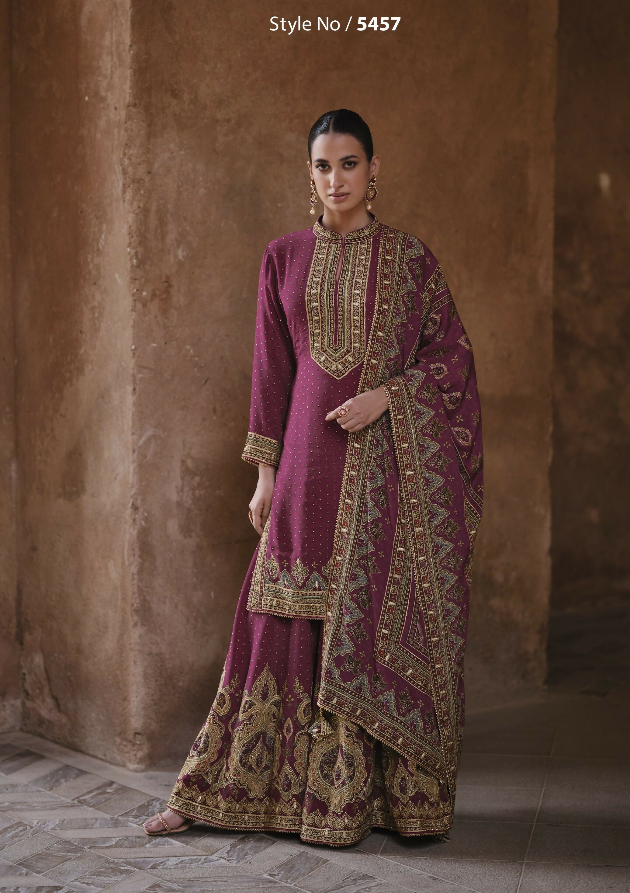 Anaita Purple Silk Readymade Palazzo Suit with Swarovski Work - Distacart