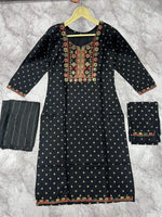Thumbnail for Jyoti Fashion Women's Black 14KG Rayon Foil Print with Embroidery Kurta Set - Distacart