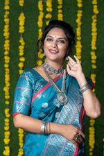 Thumbnail for Jyoti Fashion Women's Teal Soft Handloom Silk Zari Woven Saree with Blouse - Distacart