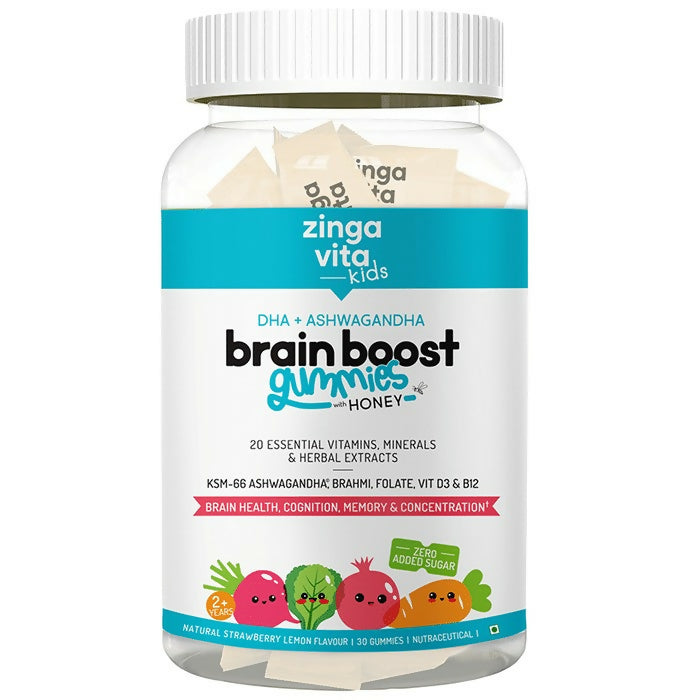 Zingavita DHA Brain Boost Gummies for Kids (2+ yrs) Strawberry Lemon Flavor - Distacart