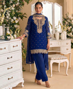 Thumbnail for KC New Georgette Short Salwar Kameez Pakistani Style Navy Blue - Dista