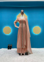 Thumbnail for Preksha Creation Indian Desirable Fancy Faux Georgette Cording Embroidered Work Top And Work Palazzo With Dupatta - Distacart
