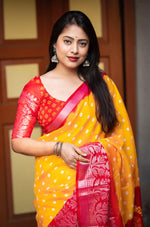 Thumbnail for Yellow Jute Silk Printed Saree with Unstitched Blouse - Hiral Fashion - Distacart