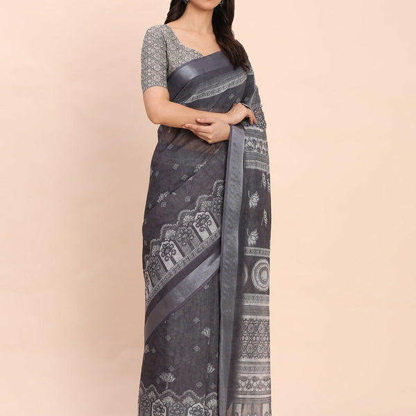 Astita Linen Cotton Black Saree