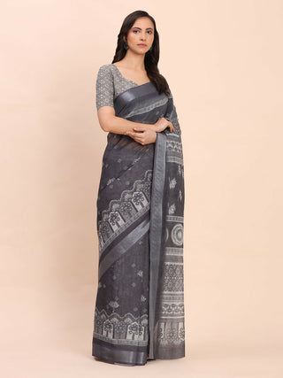 Astita Linen Cotton Black Saree