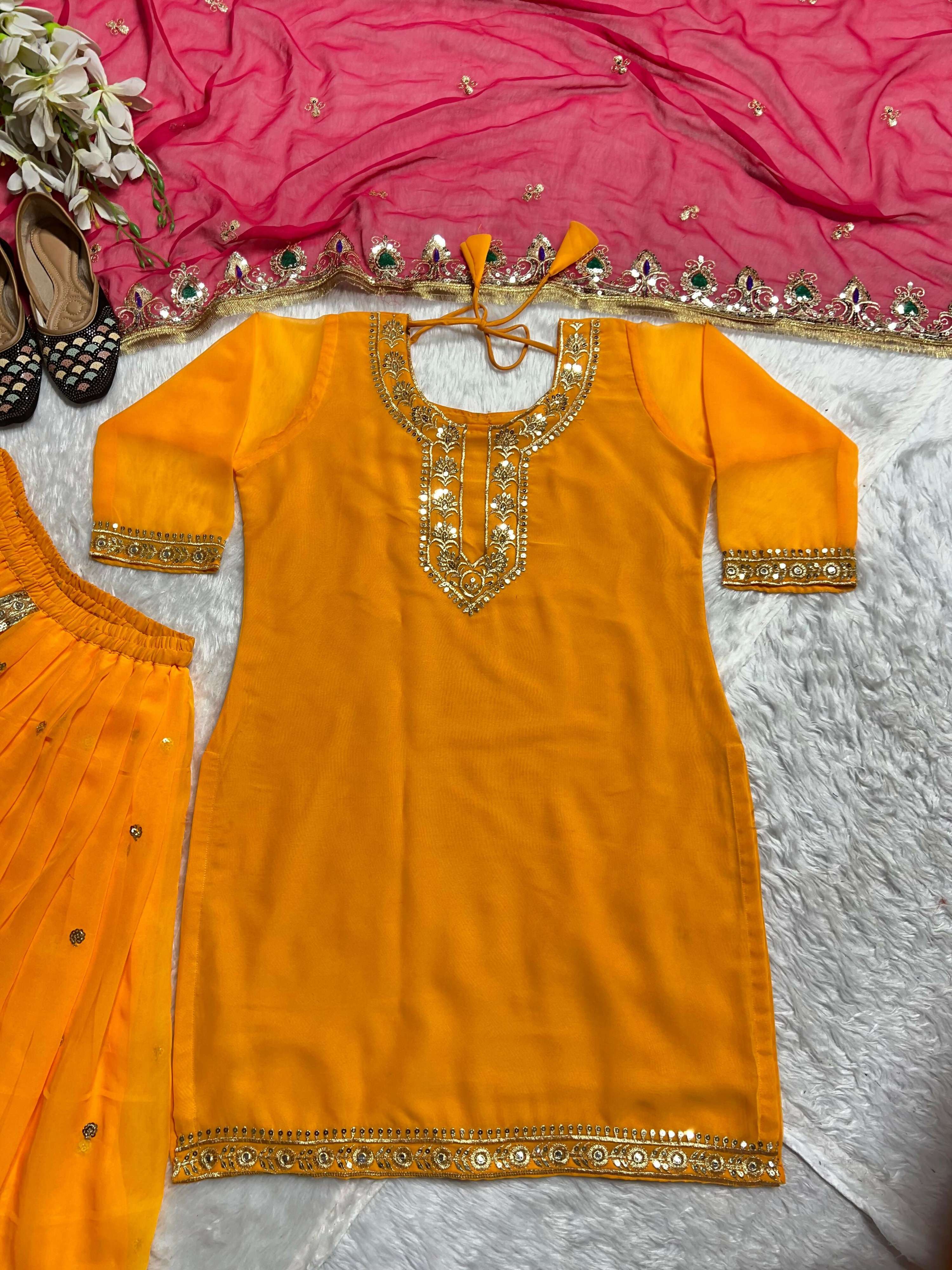 Preksha Creation Indian Women Green Faux Georgette with Heavy Embroidery 5mm And 9mm Sequence Embroidery Work. - Red - Distacart