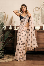 Thumbnail for Vastranavya Cream Digital Printed Linen Ready To Wear Designer Saree with Unstitched Blouse - Distacart