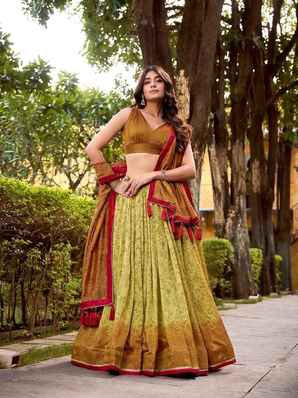 Looknbook Art Classic Vichitra Silk Chaniya Choli with Royal Prints-Beige