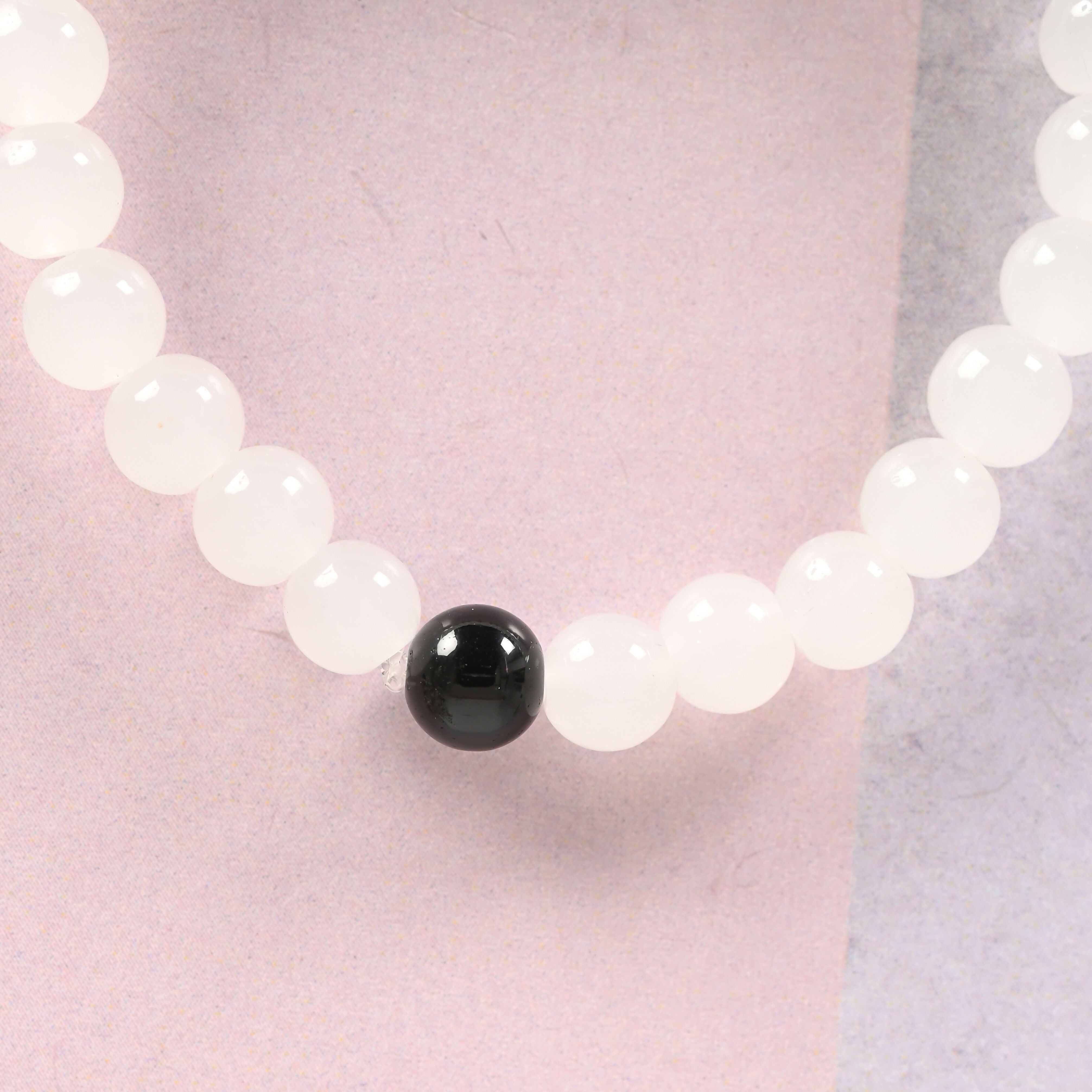 NVR Men & Women White Marbel Crystal Elasticated Bracelet - Distacart