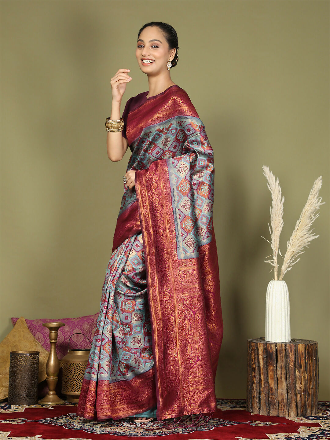 Astita Lichi Silk Teal Saree