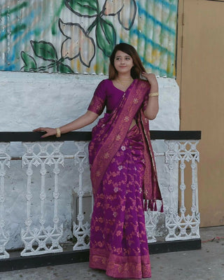 Preksha Creation Banarasi Women Purple Saree With Zari Work - Distacart