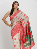 Thumbnail for Astita Linen Cotton Cream & Red Saree