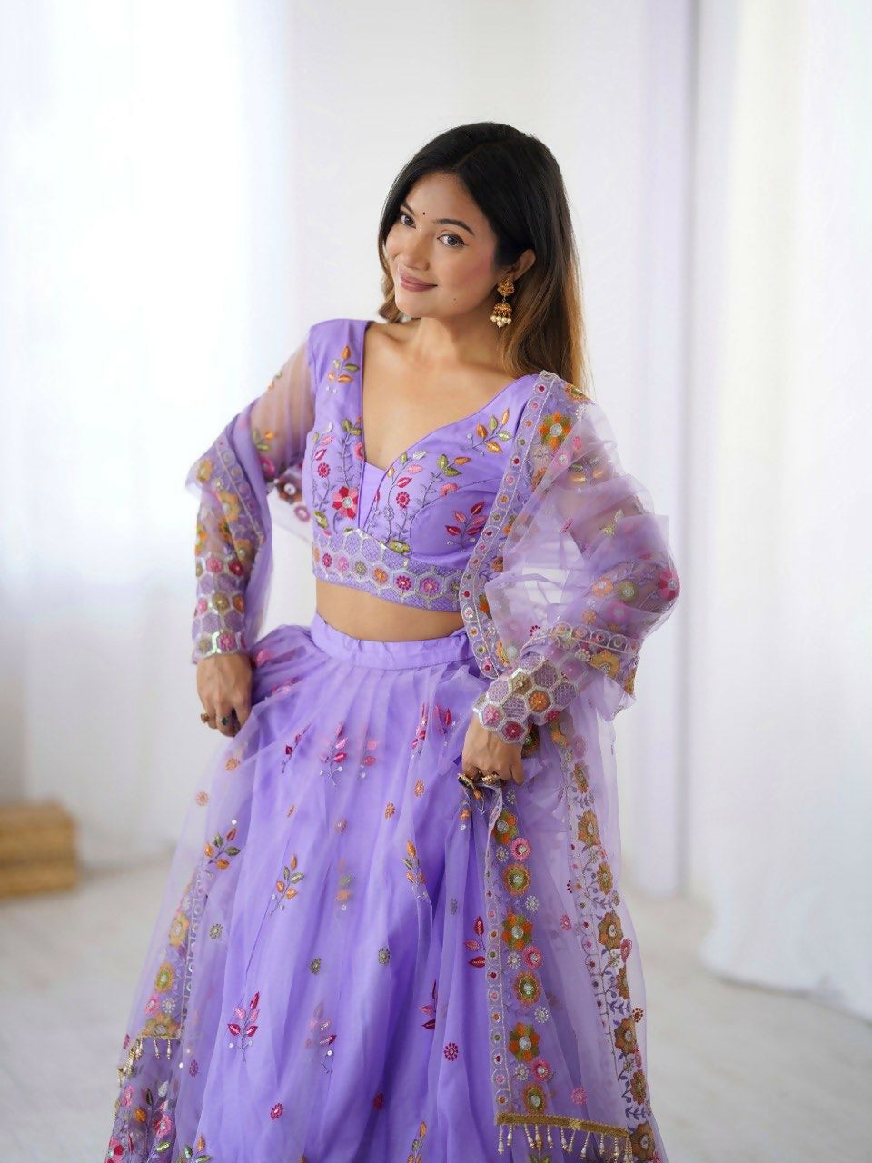 Joban Fashion Purple Lehenga Net Coding Dori with Sequence with Rivet Moti