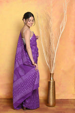 Thumbnail for Very Much Indian Handblock Printed Cotton Saree With Natural Dyes - Purple - Distacart