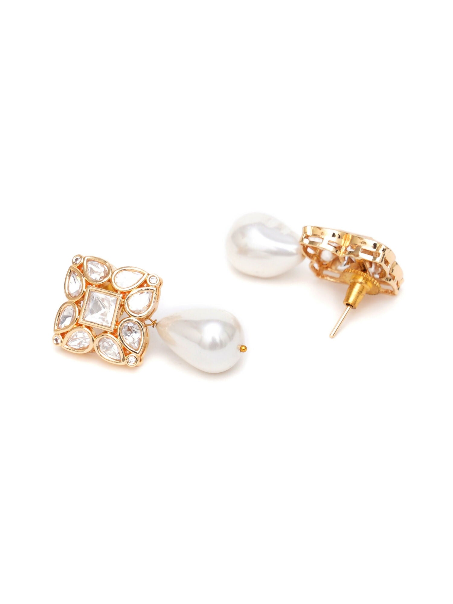 Kundan Studs with Pearl Drop (Gold) - Ruby Raang - Distacart