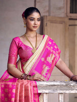 Thumbnail for Shree Shyam Fashion Cream Soft Silk Saree - Distacart