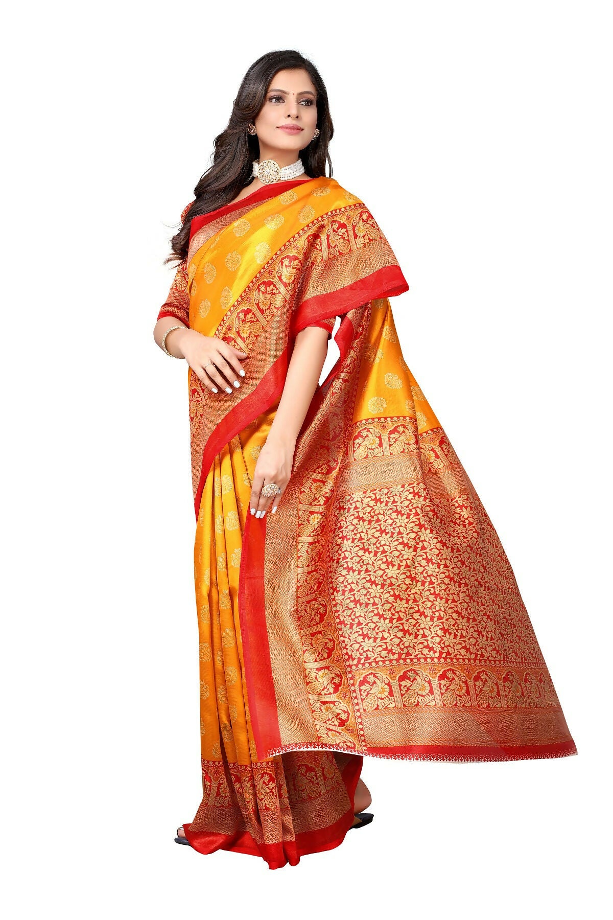Vamika Yellow Printed Art Silk Saree - Distacart